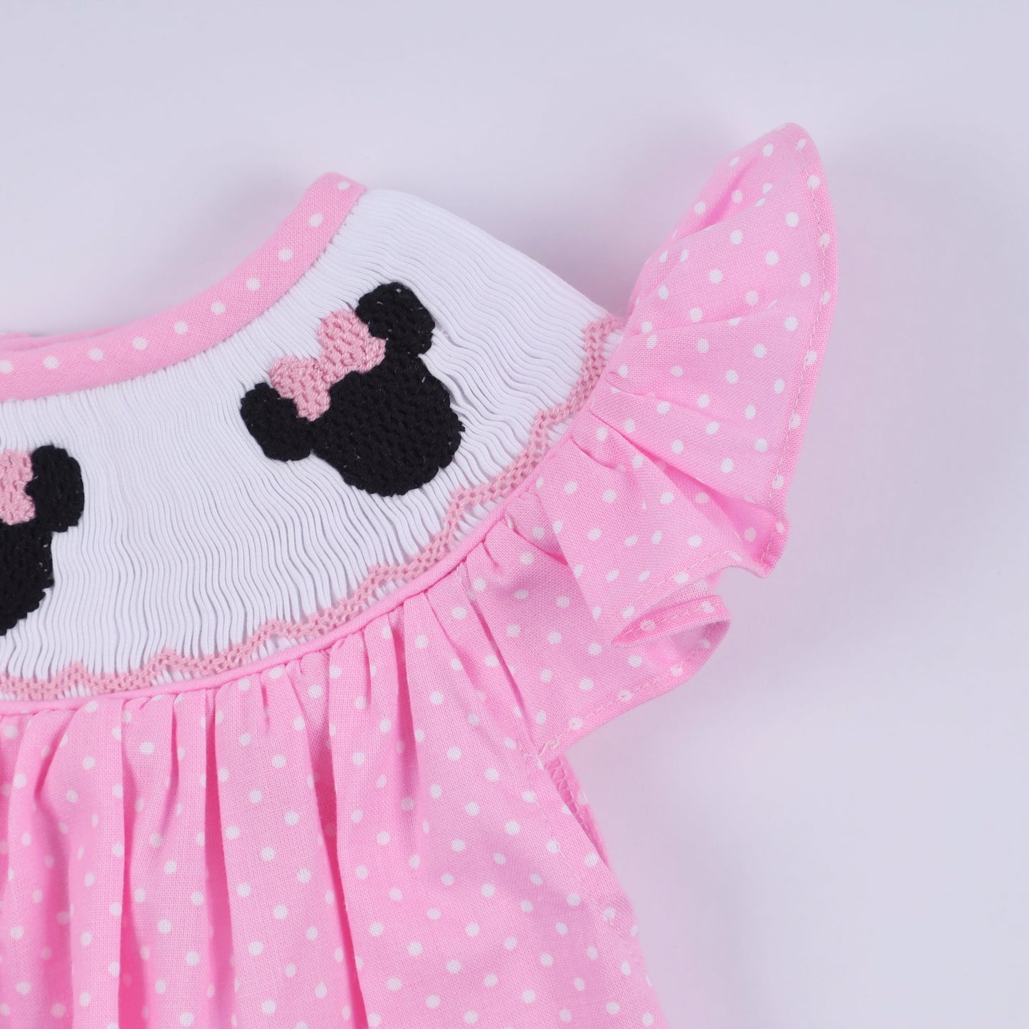 Pink Character Smocked Dot Ruffle Bubble