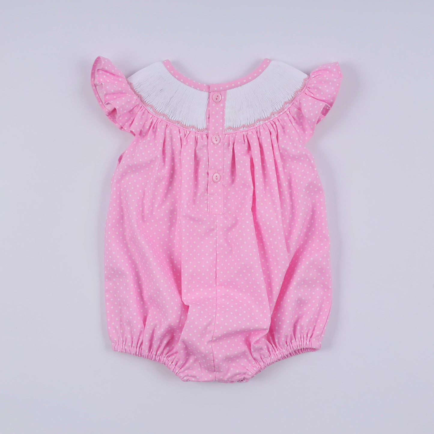 Pink Character Smocked Dot Ruffle Bubble