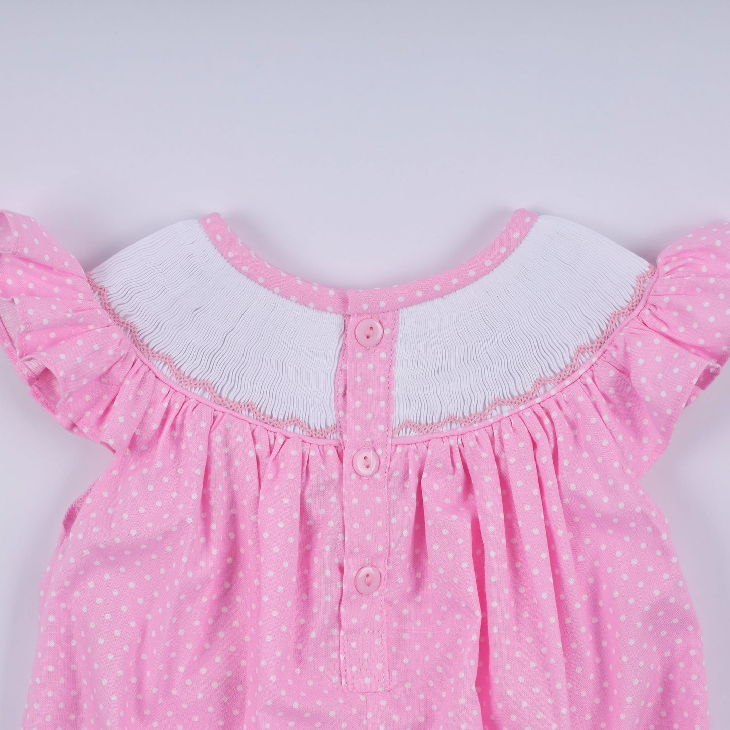Pink Character Smocked Dot Ruffle Bubble