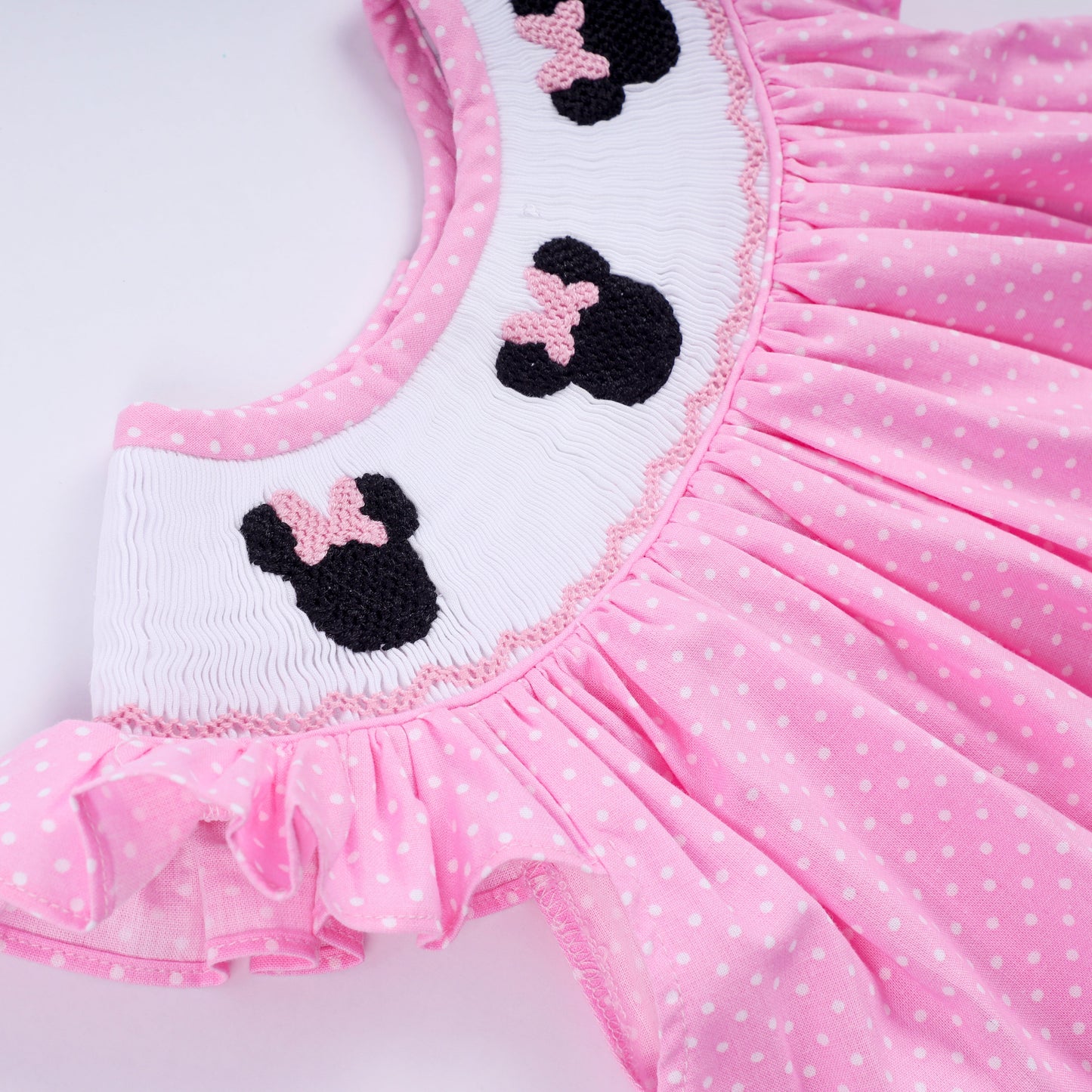 Pink Smocked Dot Ruffle Bloomer Set