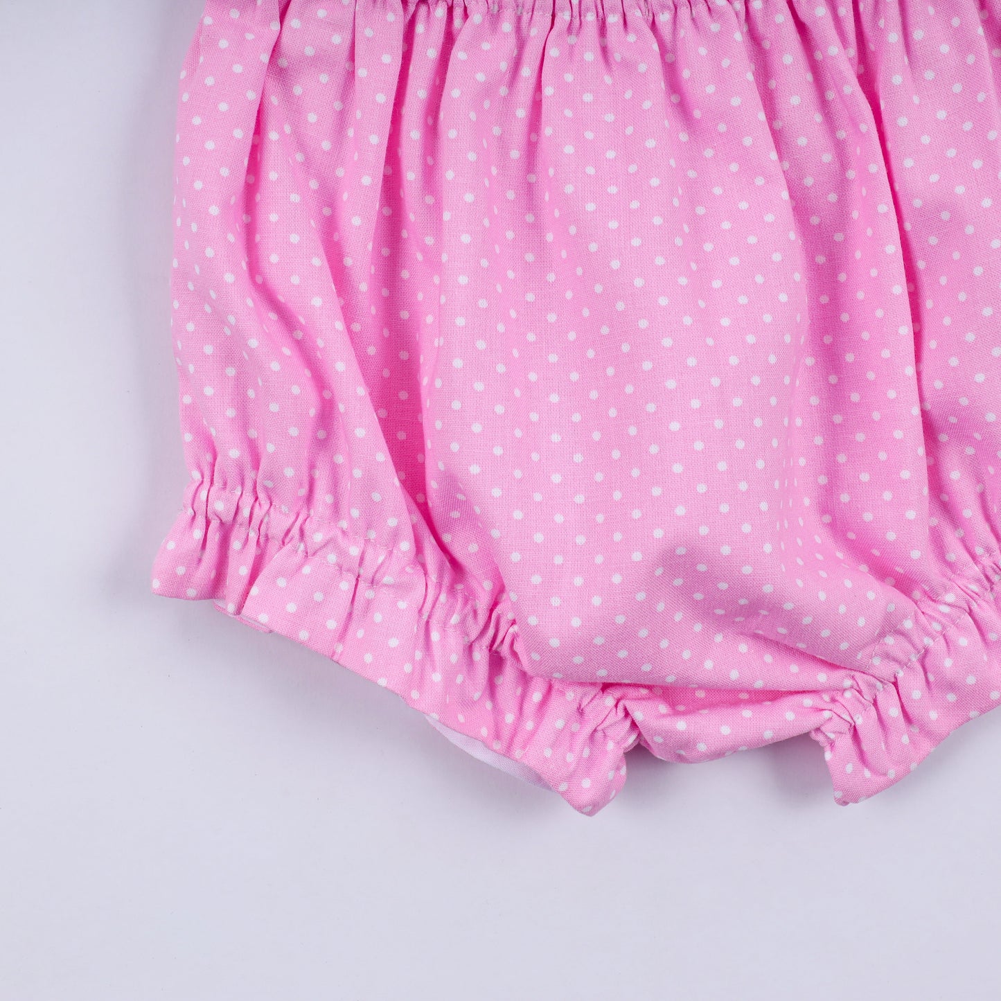 Pink Smocked Dot Ruffle Bloomer Set