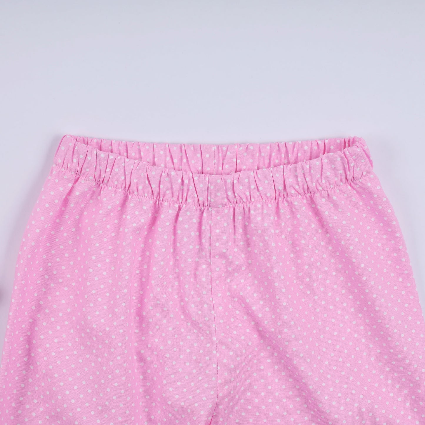 Girls Pink Hand Smocked Dot Ruffle Minnie Pants Set