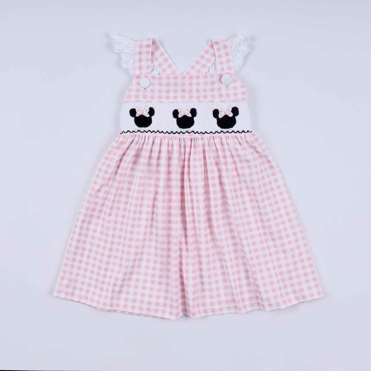 Pink Character Plaid Smocked Dress