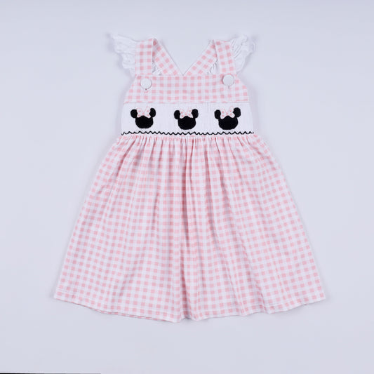 Pink Character Plaid Smocked Dress