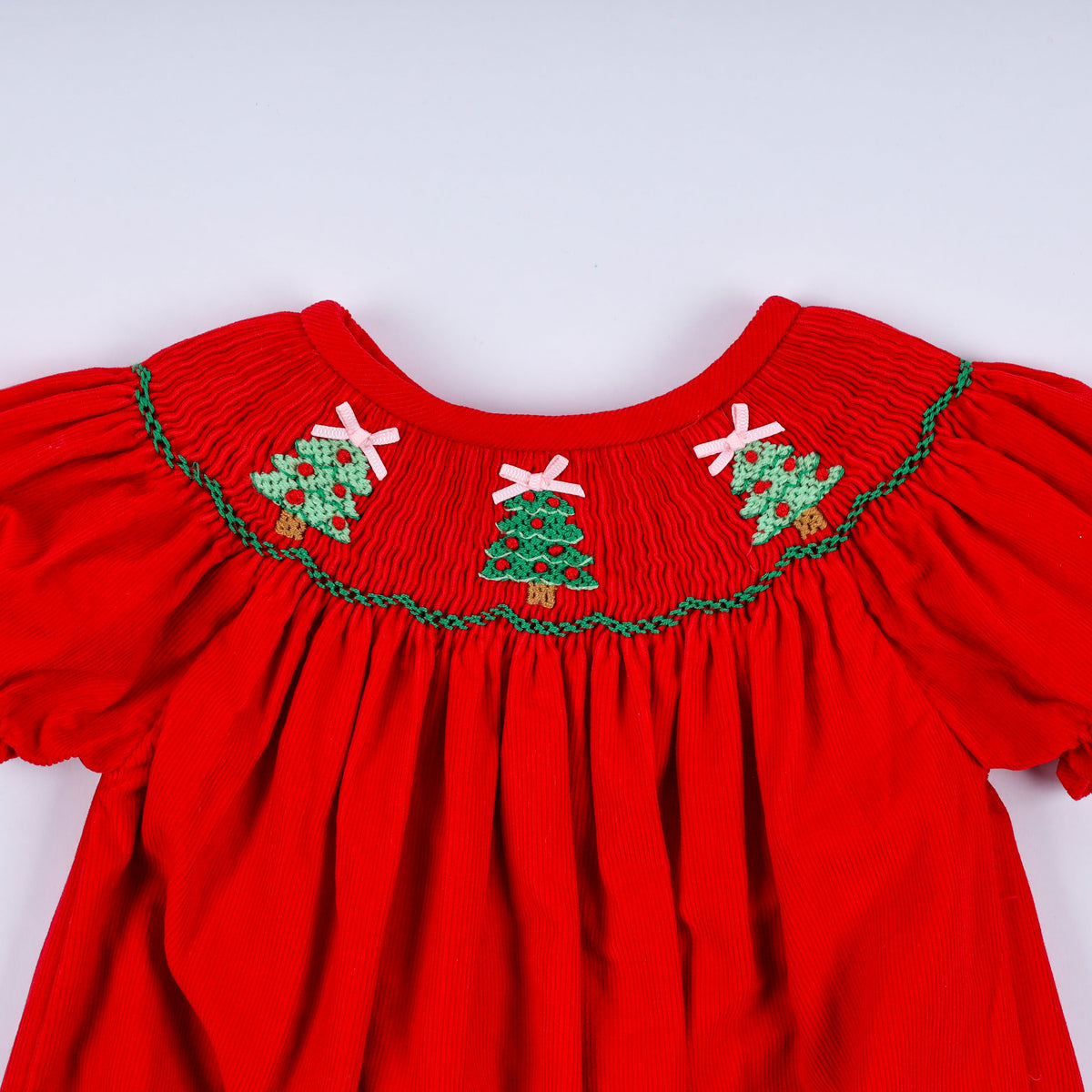 Baby Girl Red Christmas Tree Hand Smocked Romper