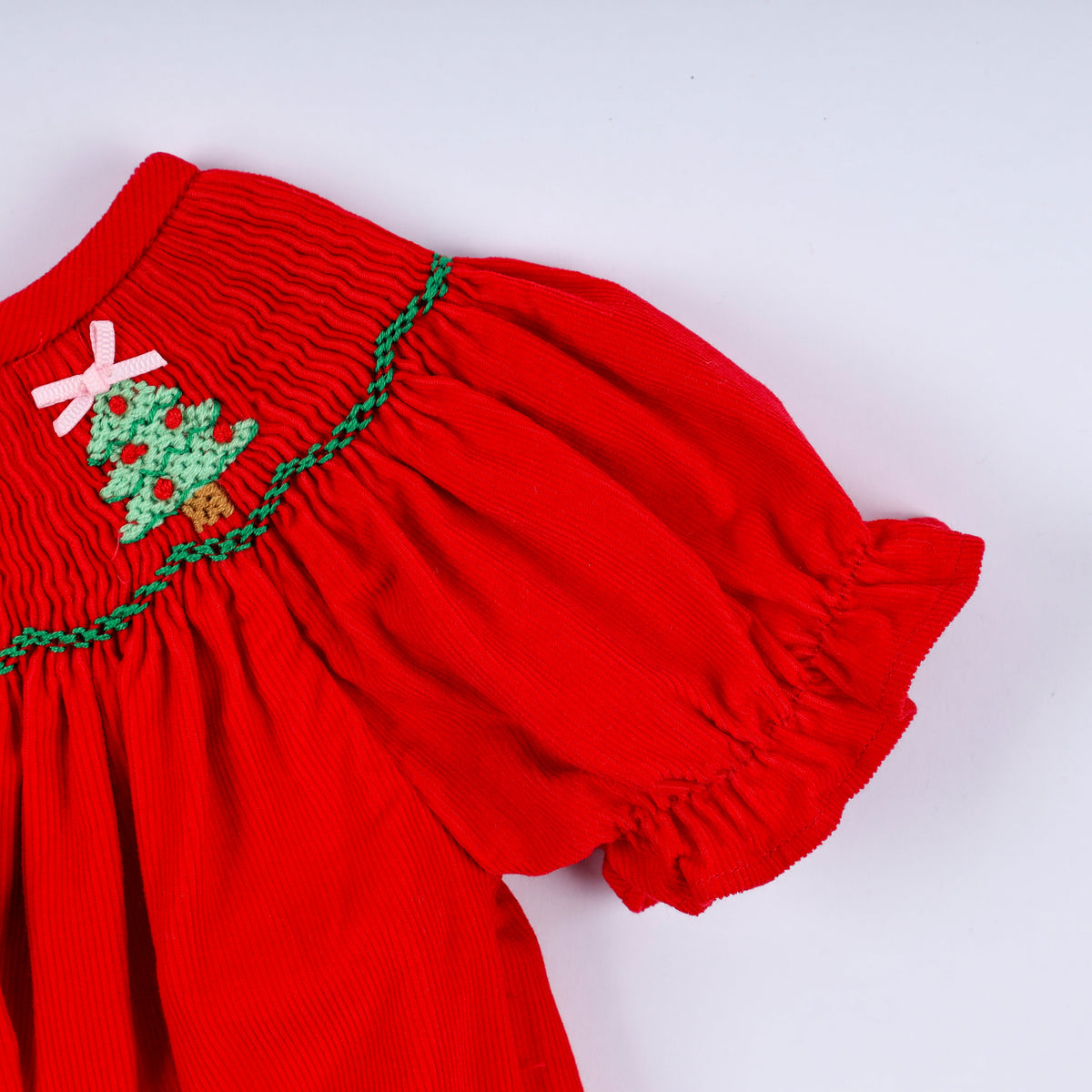 Baby Girl Red Christmas Tree Hand Smocked Romper