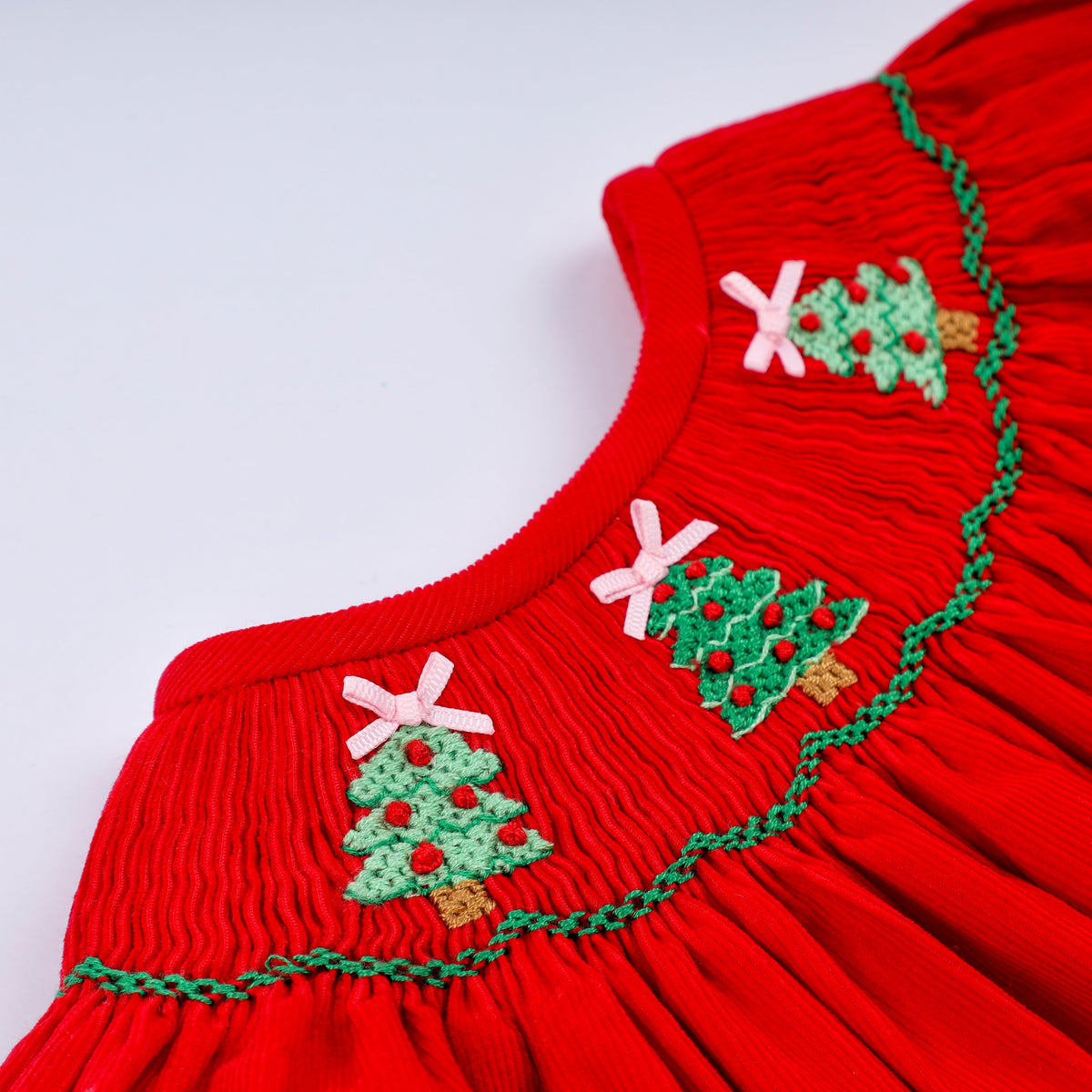 Baby Girl Red Christmas Tree Hand Smocked Romper