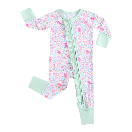 Tiny Blooms Ruffled Bamboo Zippered Baby Romper