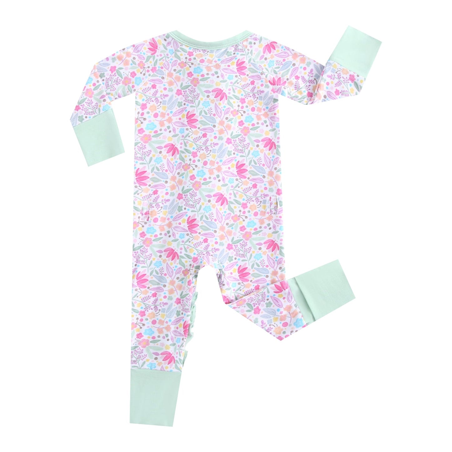 Tiny Blooms Ruffled Bamboo Zippered Baby Romper