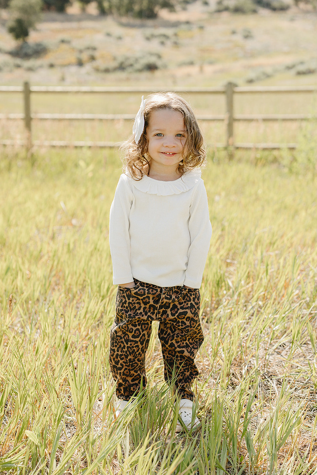 Girls White Ribbed Ruffle Collar Long Sleeve Top