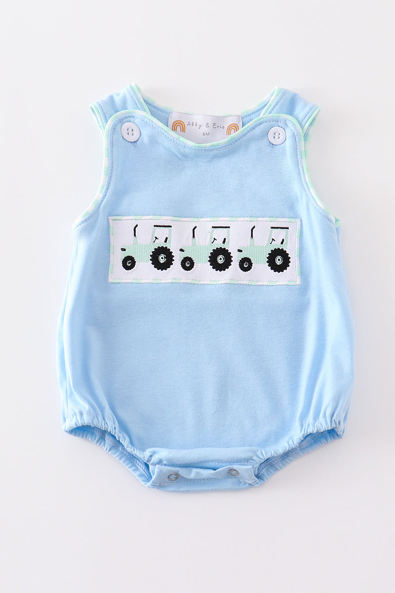 Blue Tractor Embroidery Baby Boy Bubble