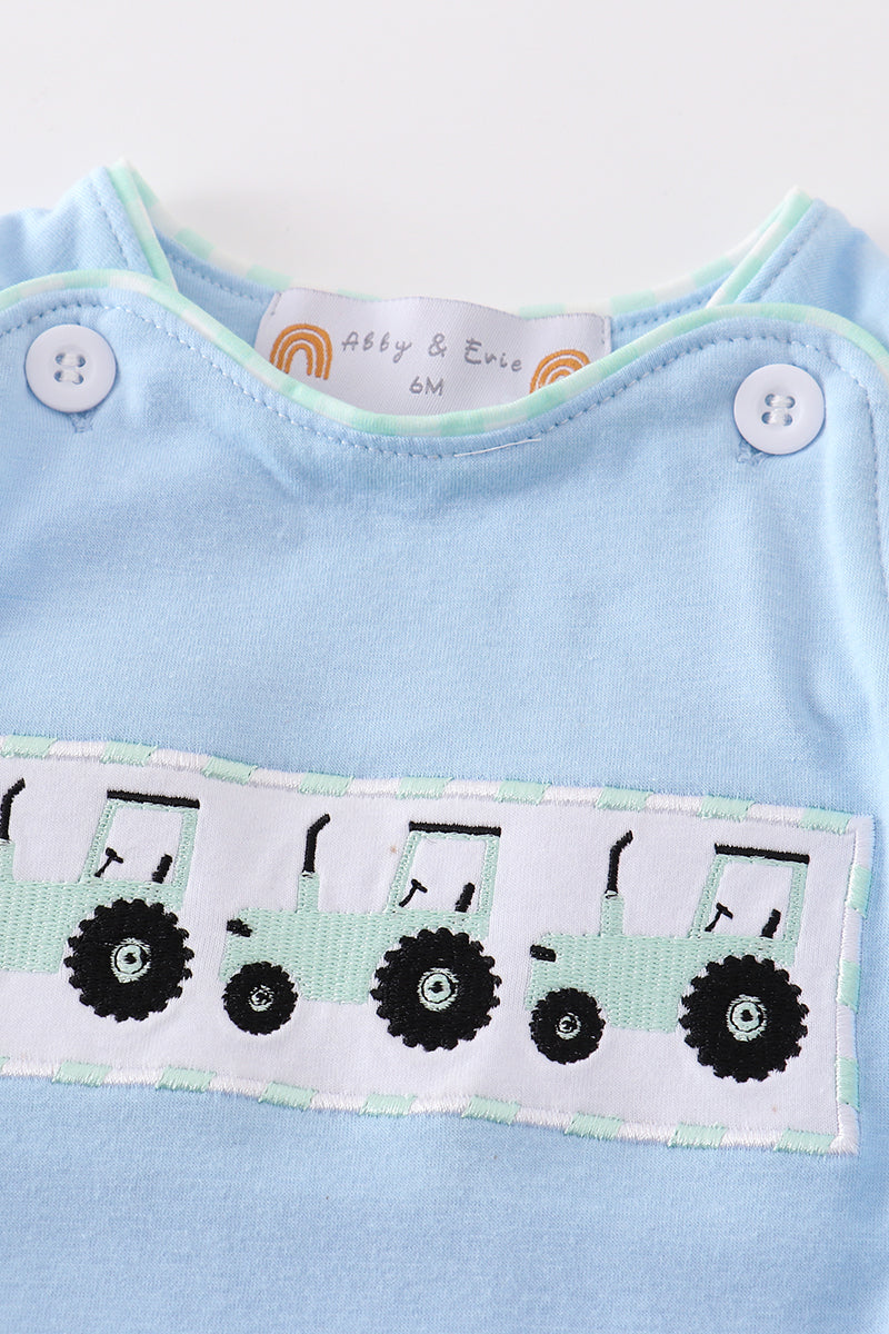 Blue Tractor Embroidery Baby Boy Bubble