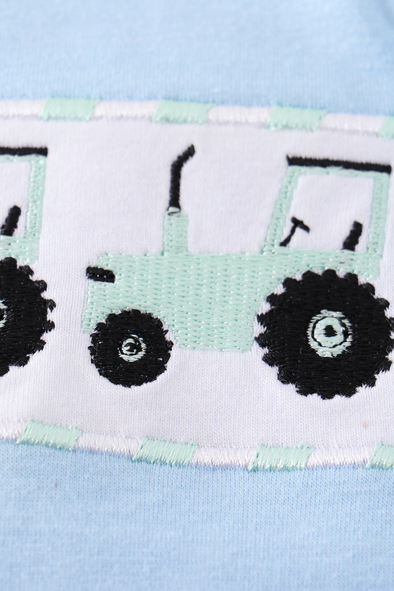 Blue Tractor Embroidery Baby Boy Bubble