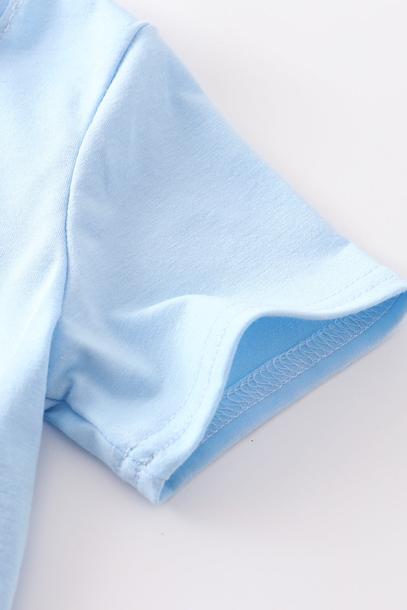 Blue Tractor Embroidery Boy Shorts Set