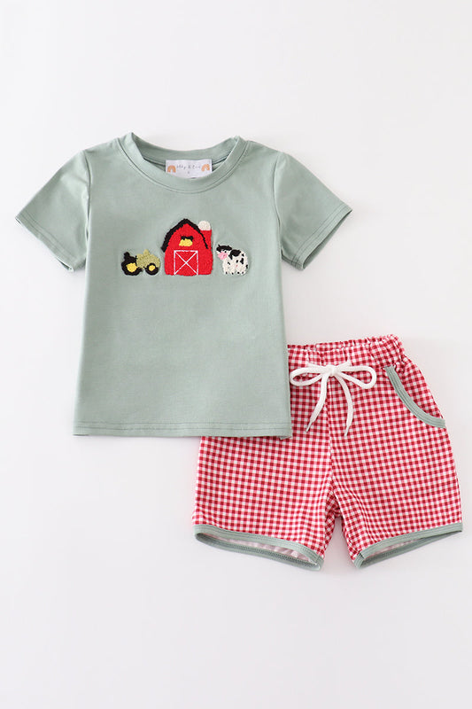 Boys Green Farm French Knot Shorts Set