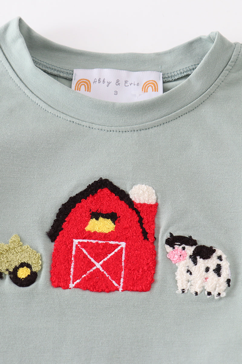 Boys Green Farm French Knot Shorts Set