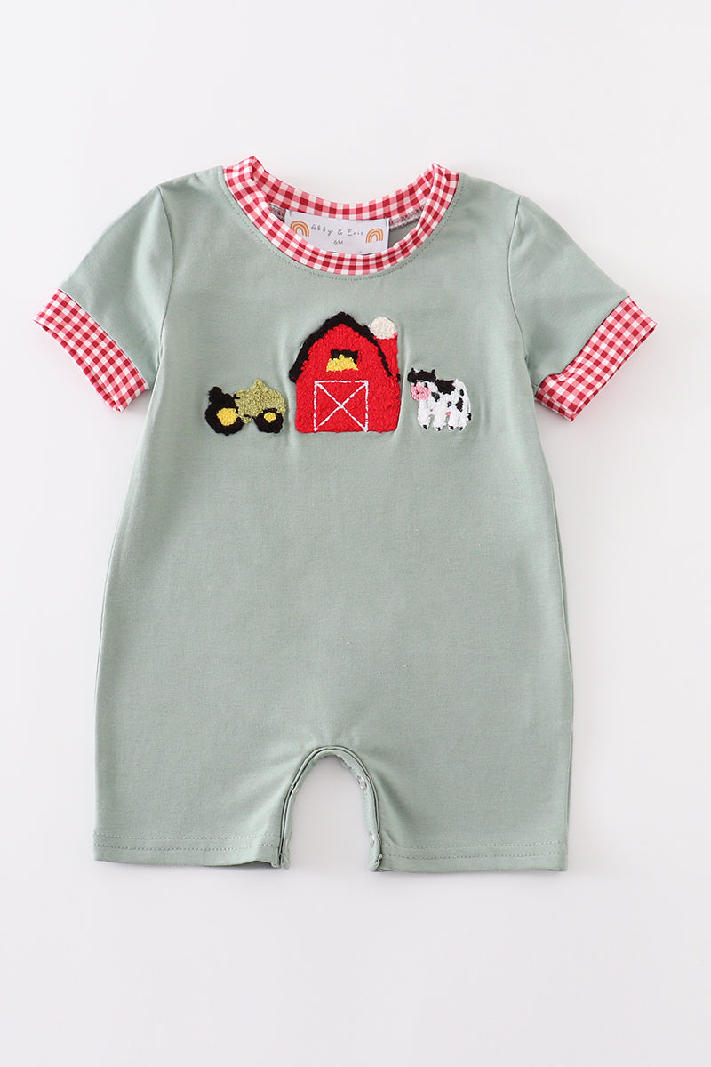 Baby Boys Green Farm French Knot Romper