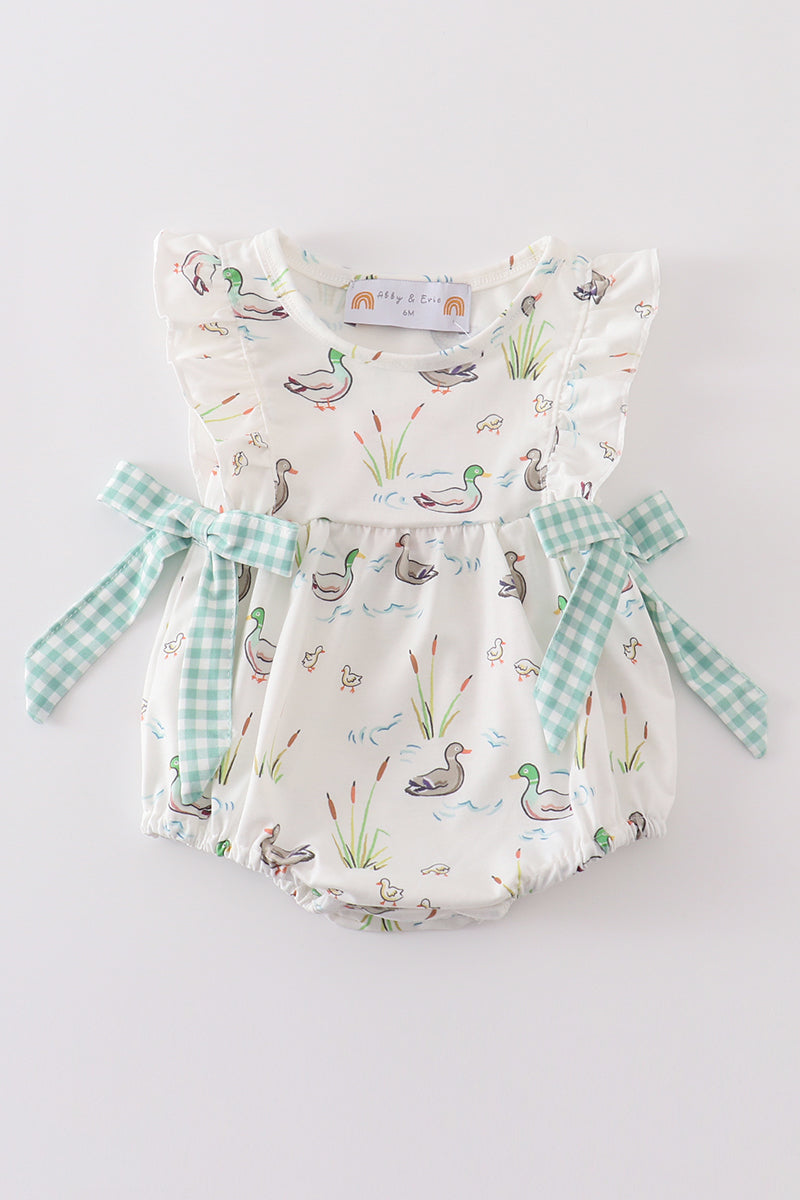 Baby Girl Sage Mallard Duck Floral Bubble