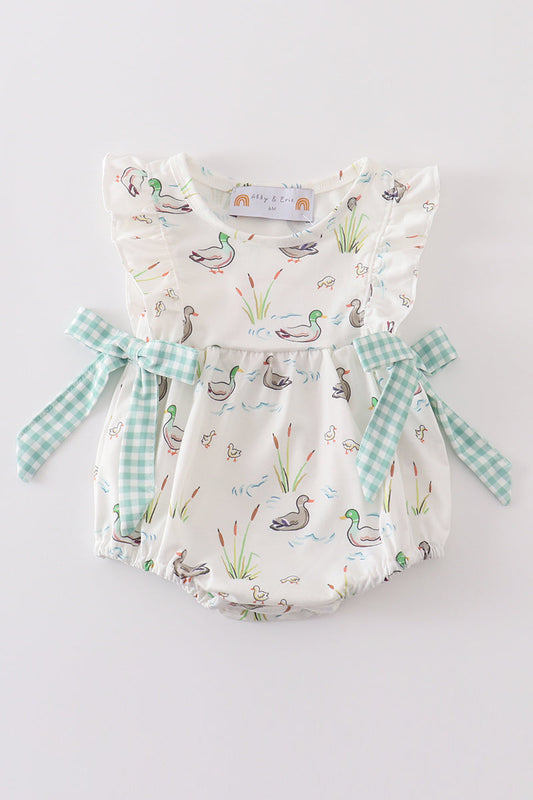 Baby Girl Sage Mallard Duck Floral Bubble