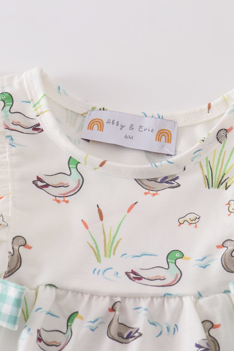 Baby Girl Sage Mallard Duck Floral Bubble