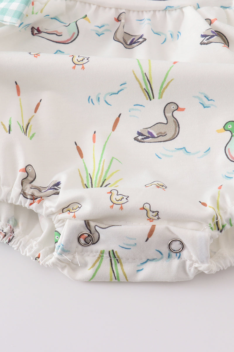 Baby Girl Sage Mallard Duck Floral Bubble