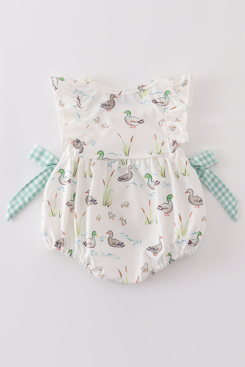 Baby Girl Sage Mallard Duck Floral Bubble