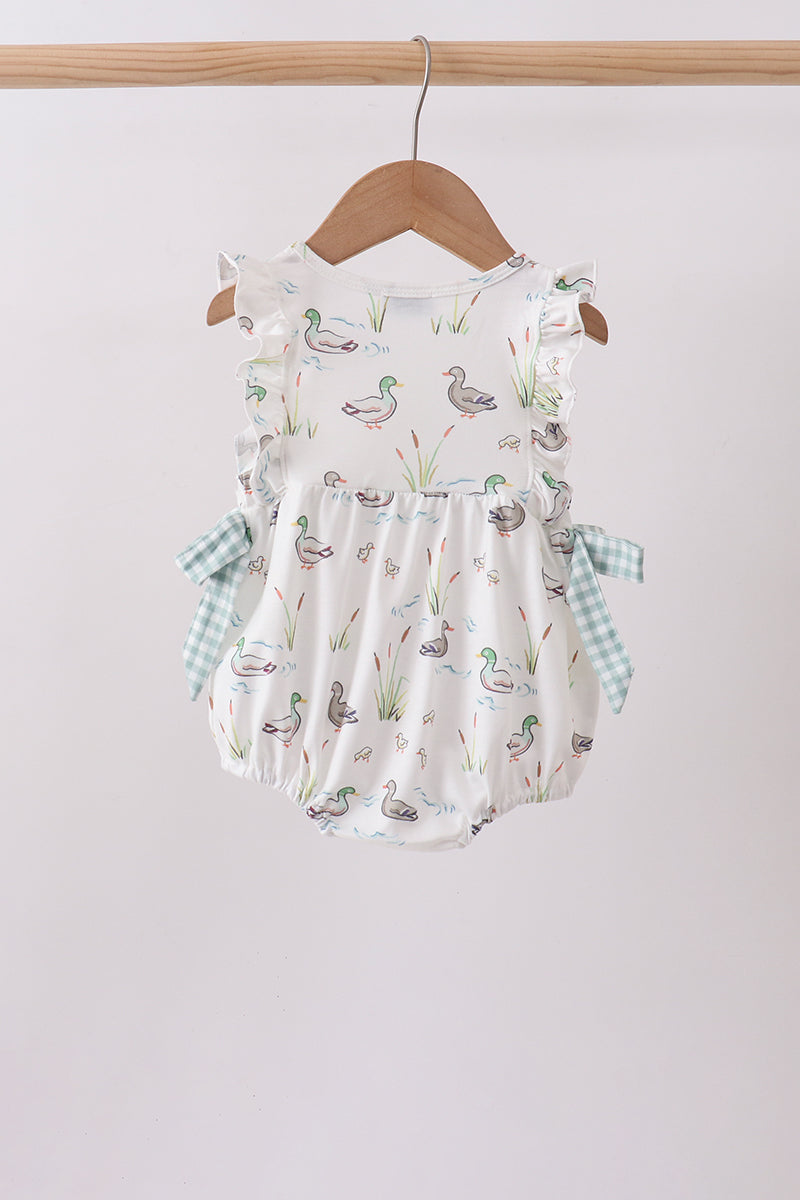 Baby Girl Sage Mallard Duck Floral Bubble