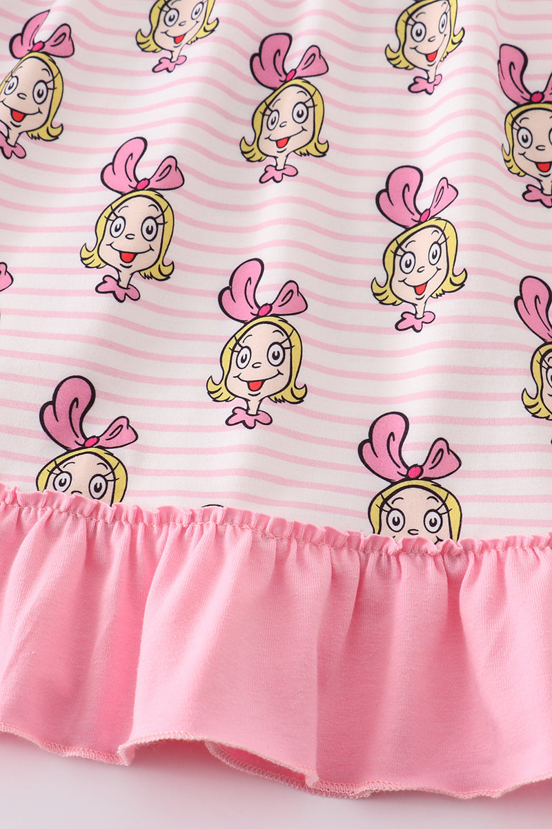 Girls Pink Stripe Cindy Lou Who Print Dress