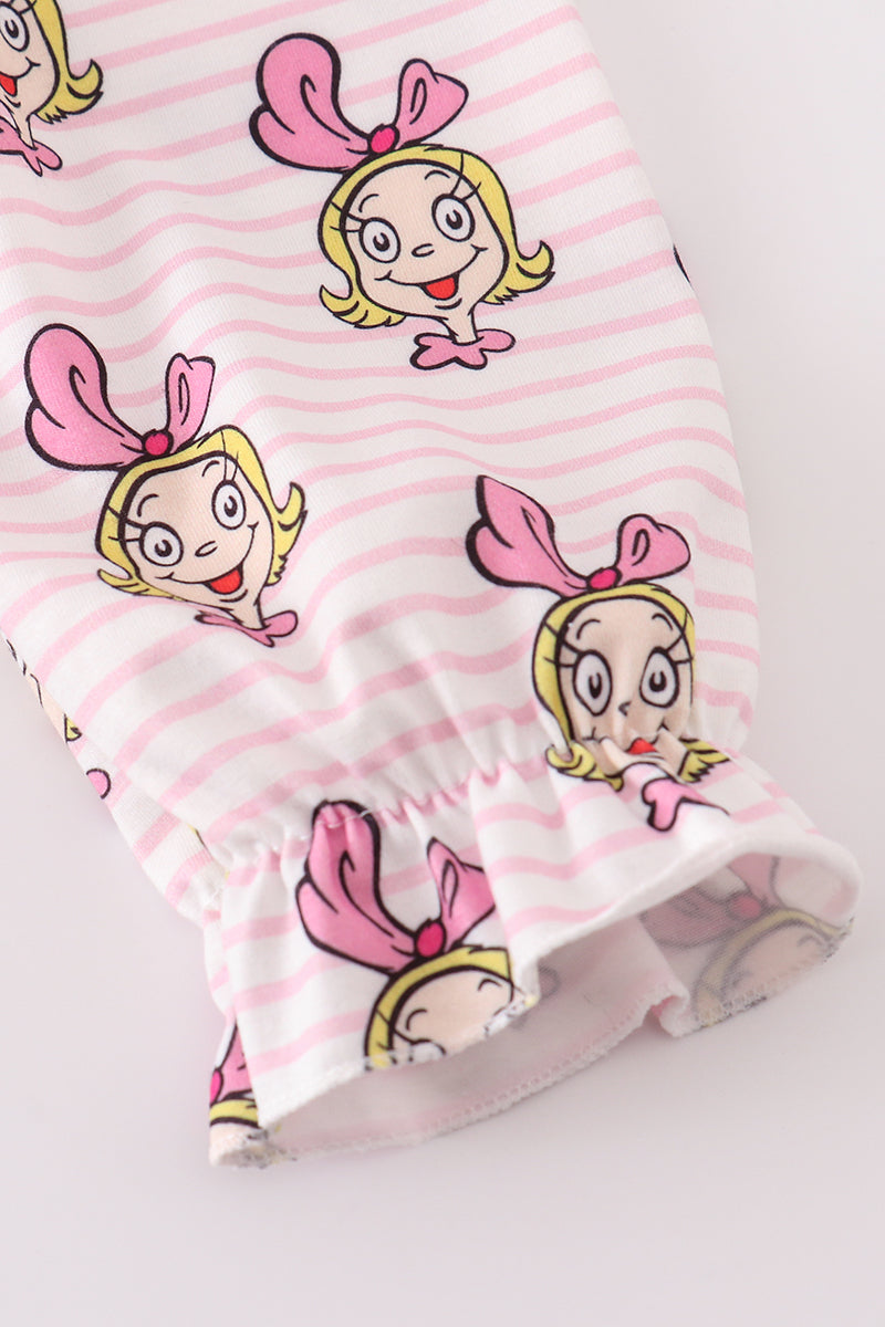 Girls Pink Stripe Cindy Lou Who Print Dress