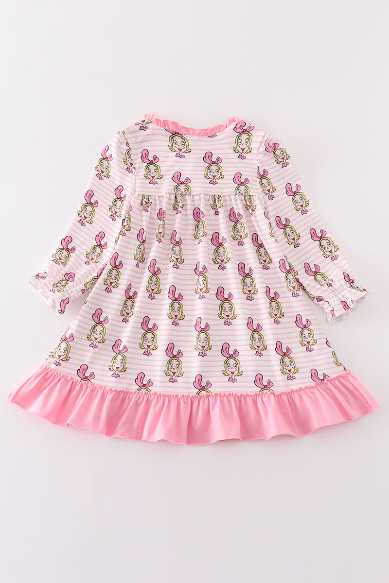 Girls Pink Stripe Cindy Lou Who Print Dress