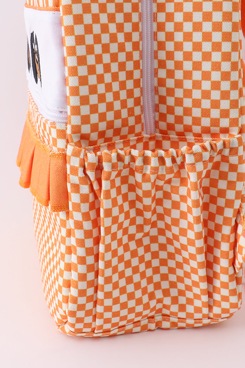 Orange Tennessee Embroidered Checkered Ruffle Backpack