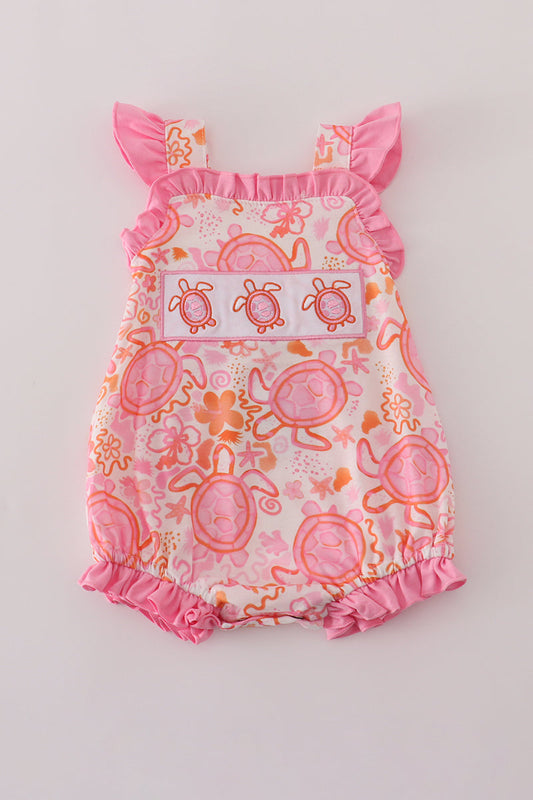 Baby Girls Pink Turtle Floral Ruffle Bubble