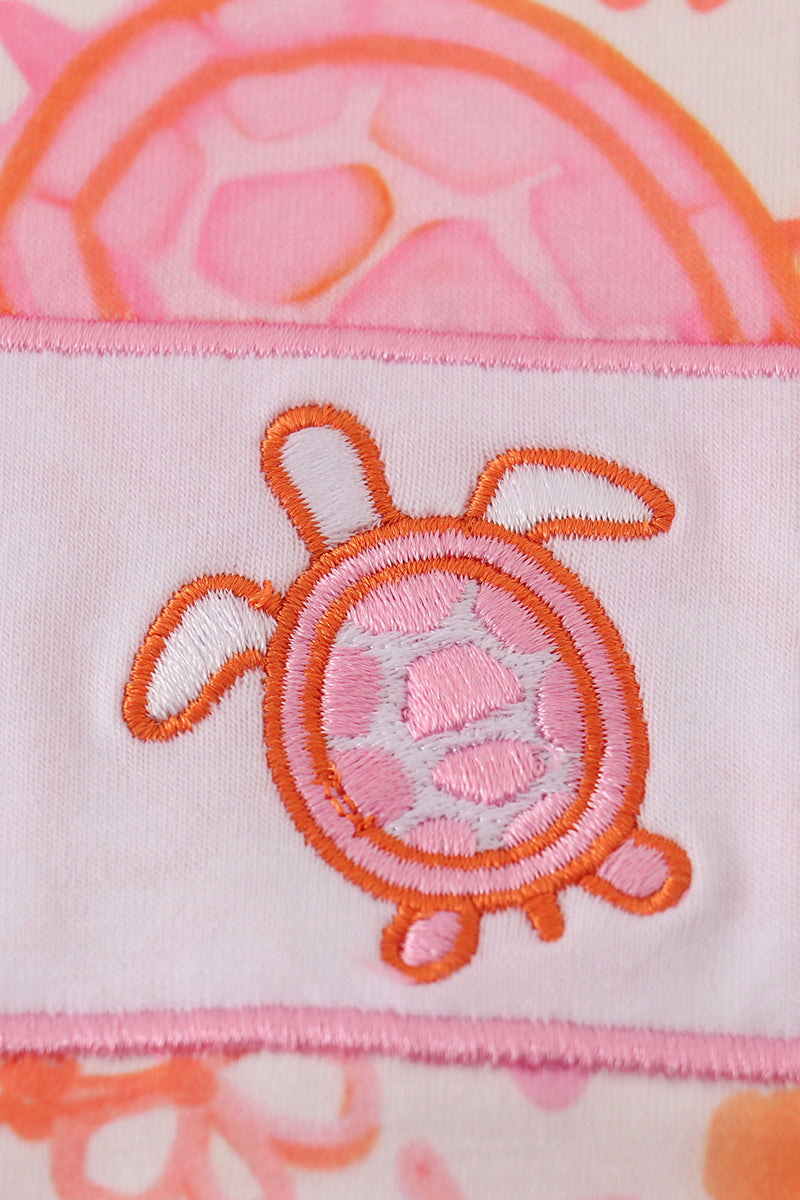 Baby Girls Pink Turtle Floral Ruffle Bubble