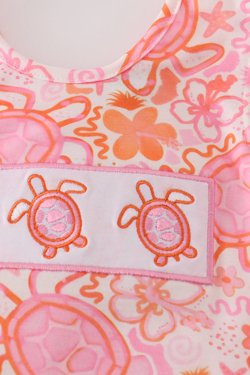 Girls Pink Turtle Floral Ruffle Bloomer Set