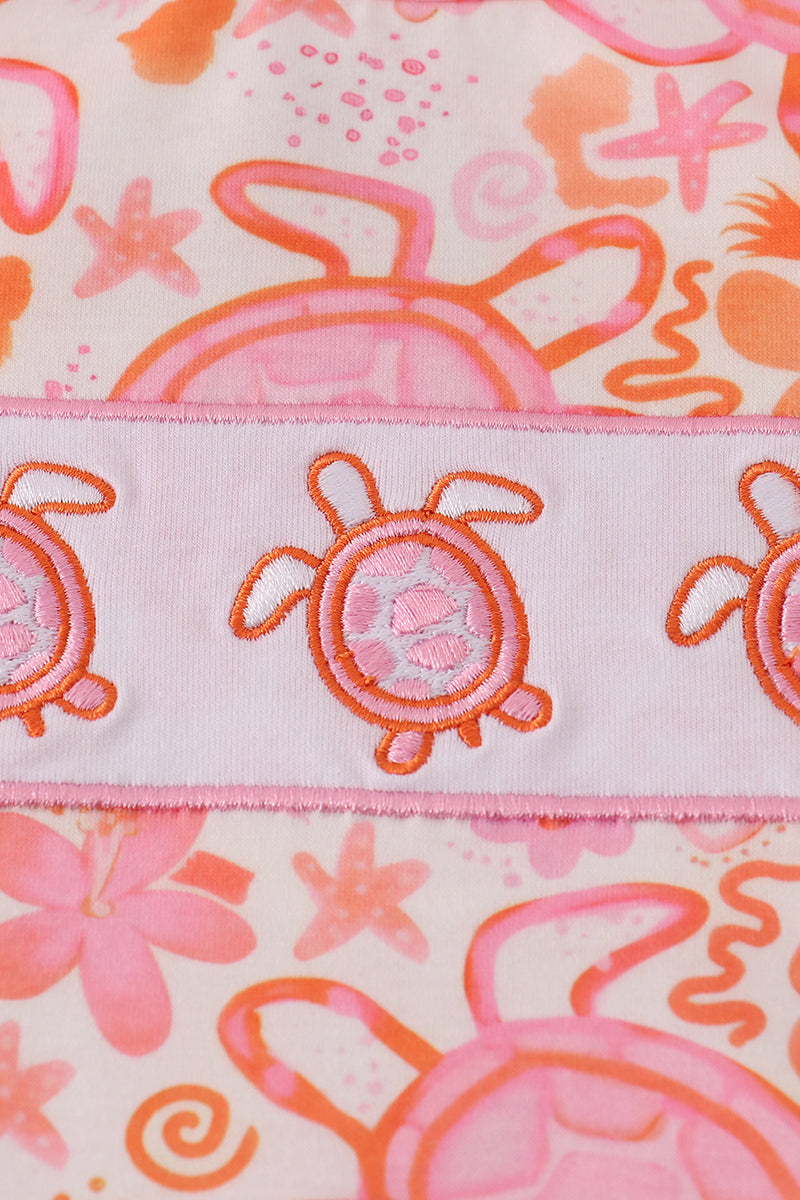 Pink Turtle Floral Ruffle Shorts Set