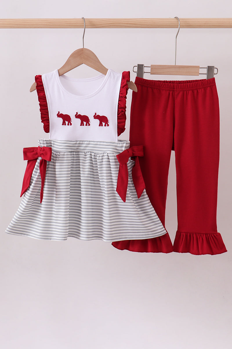 Alabama Embroidery Stripe Ruffle Pants Set