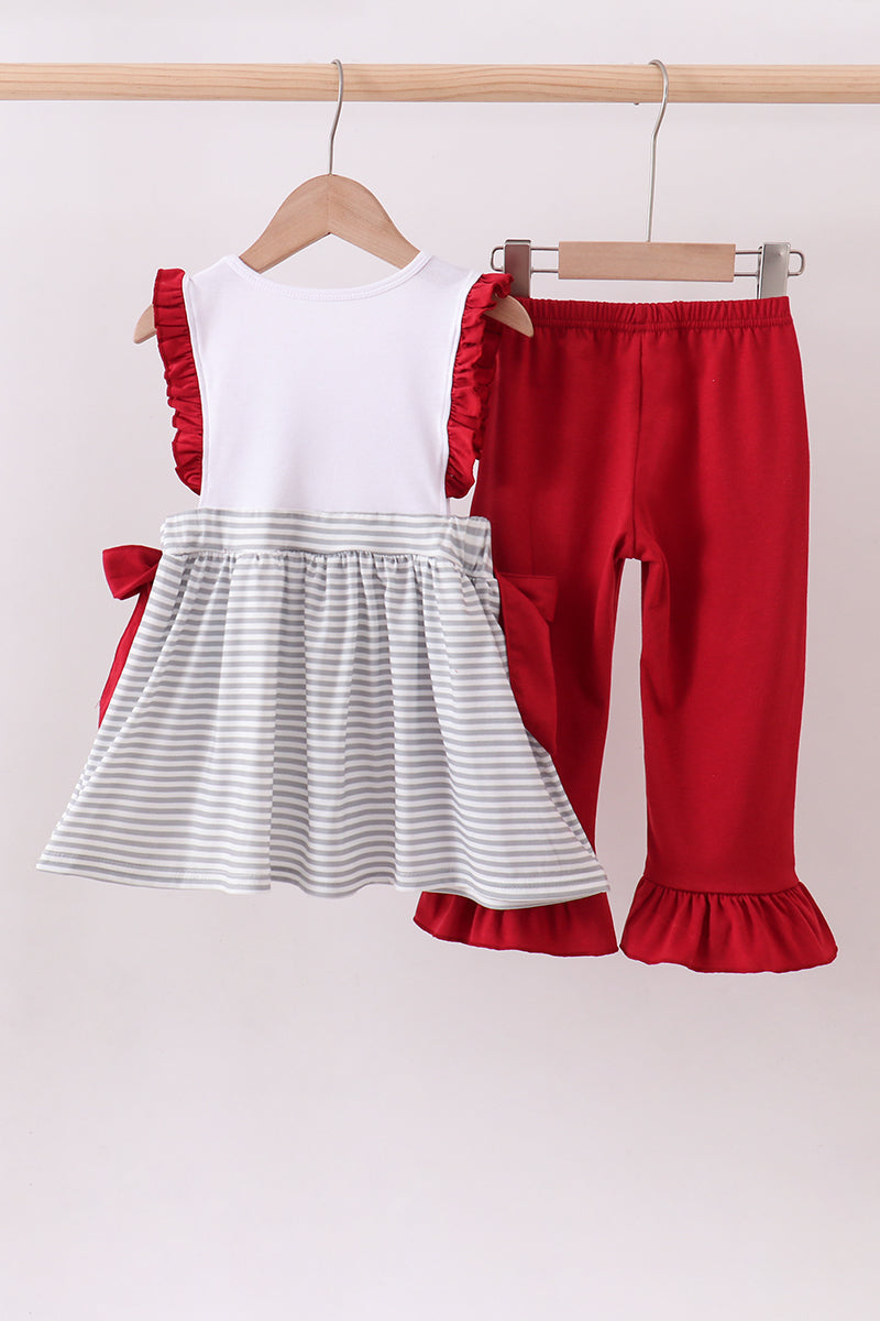 Alabama Embroidery Stripe Ruffle Pants Set