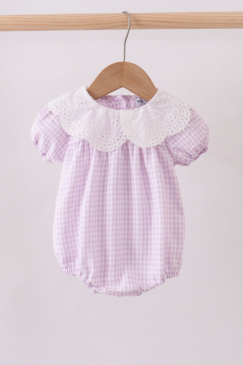 Baby Girls Purple Gingham Lace Bubble