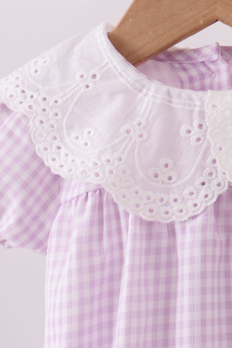 Baby Girls Purple Gingham Lace Bubble