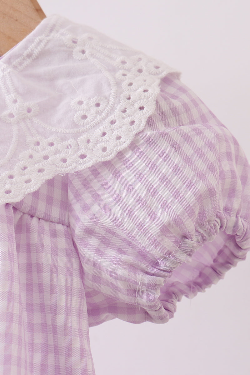 Baby Girls Purple Gingham Lace Bubble