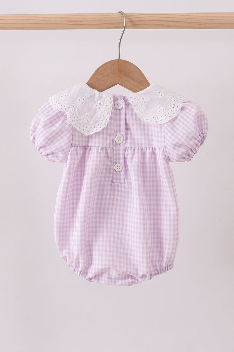 Baby Girls Purple Gingham Lace Bubble
