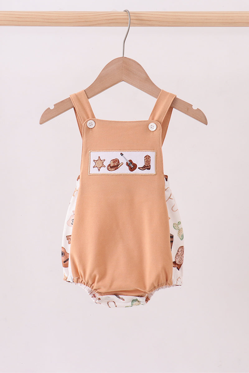 Baby Boys Cowboy Brown Western Embroidered Bubble
