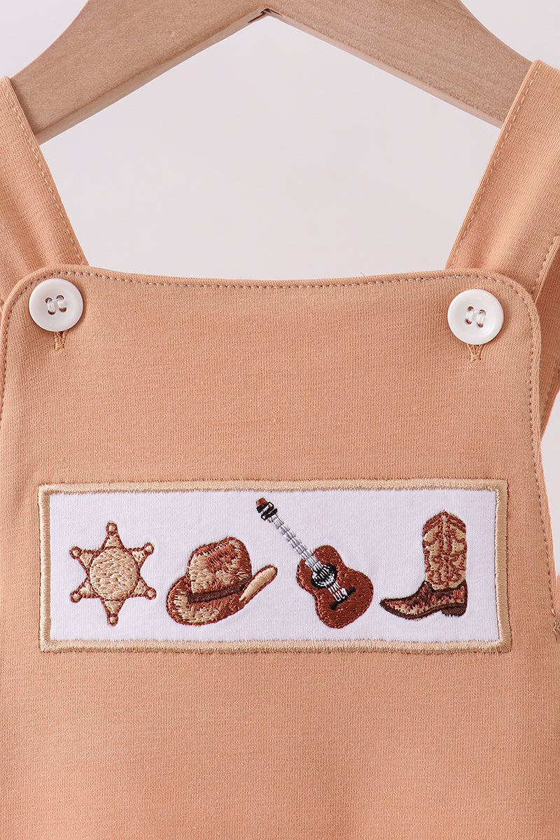 Baby Boys Cowboy Brown Western Embroidered Bubble