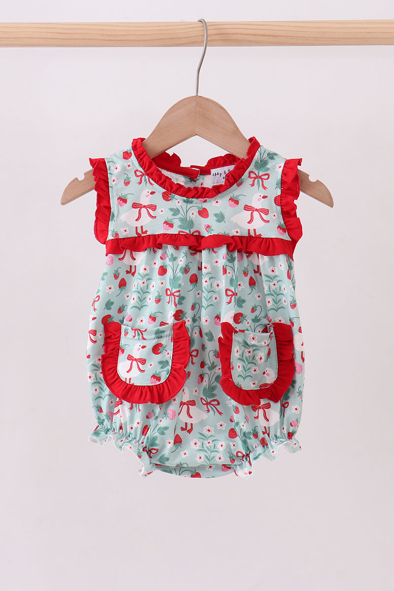 Baby Girl Strawberry Goose Ruffle Bubble