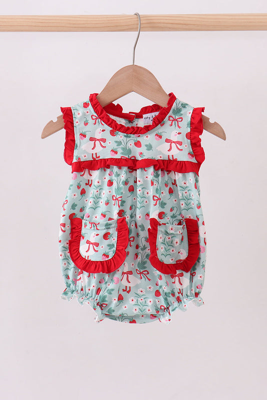 Baby Girl Strawberry Goose Ruffle Bubble