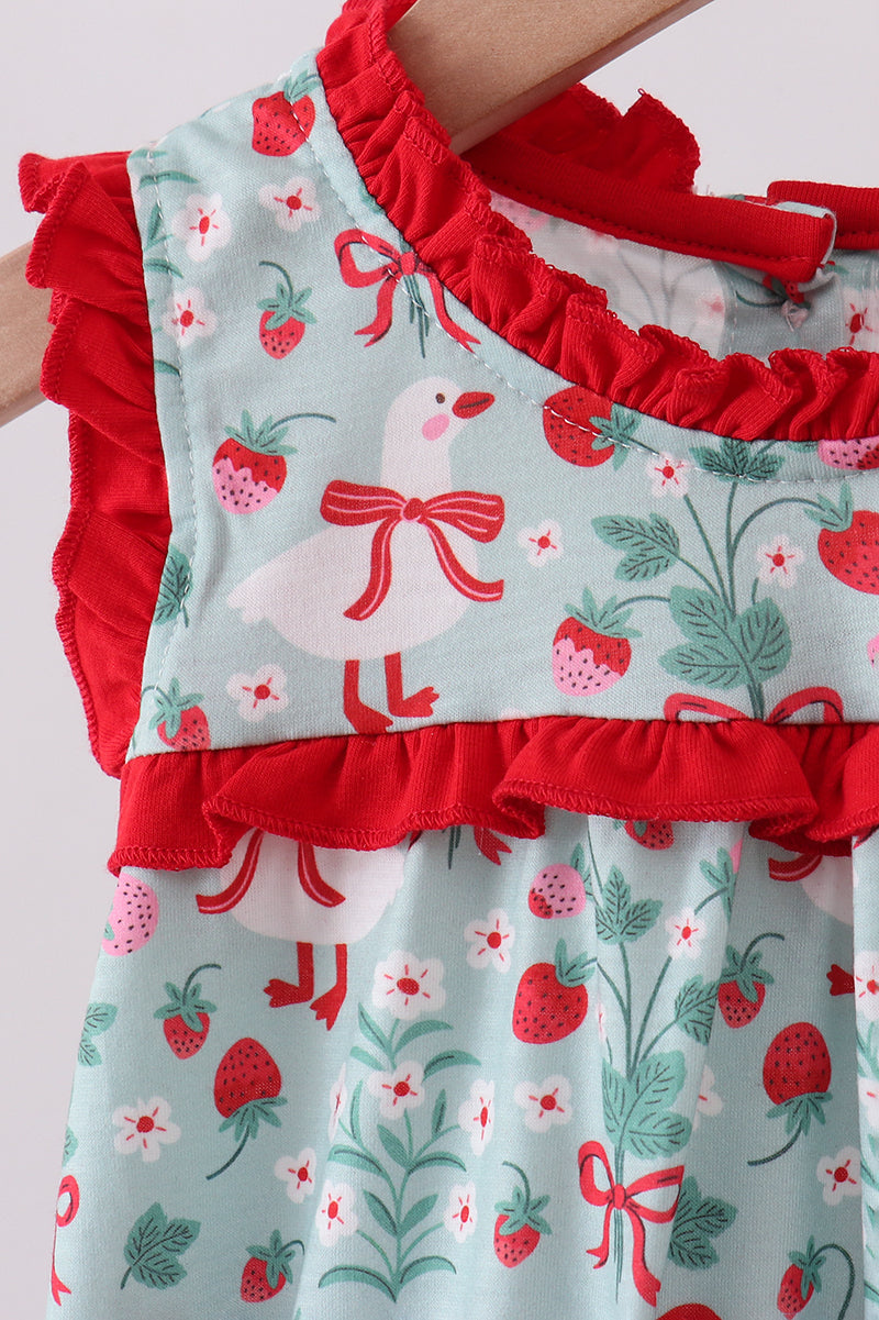 Baby Girl Strawberry Goose Ruffle Bubble