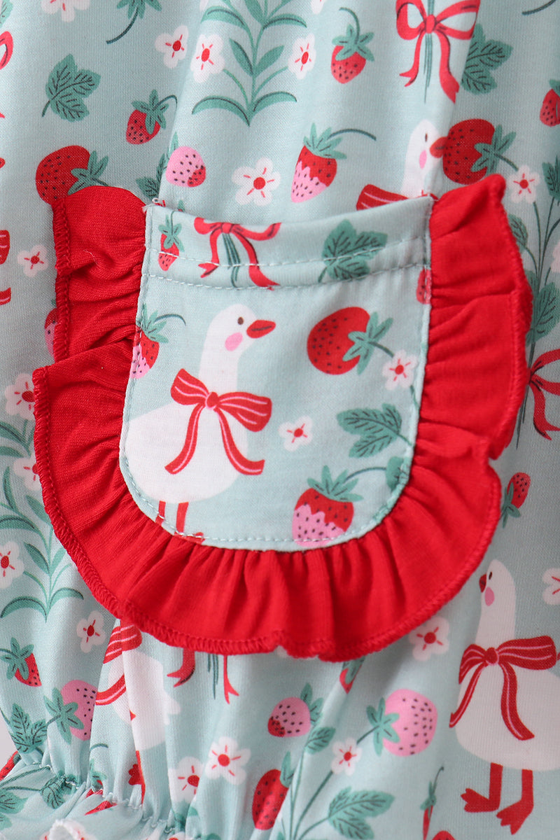 Baby Girl Strawberry Goose Ruffle Bubble