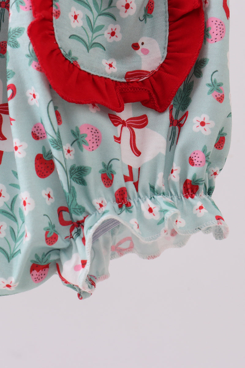 Baby Girl Strawberry Goose Ruffle Bubble