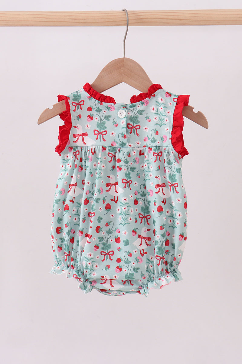 Baby Girl Strawberry Goose Ruffle Bubble