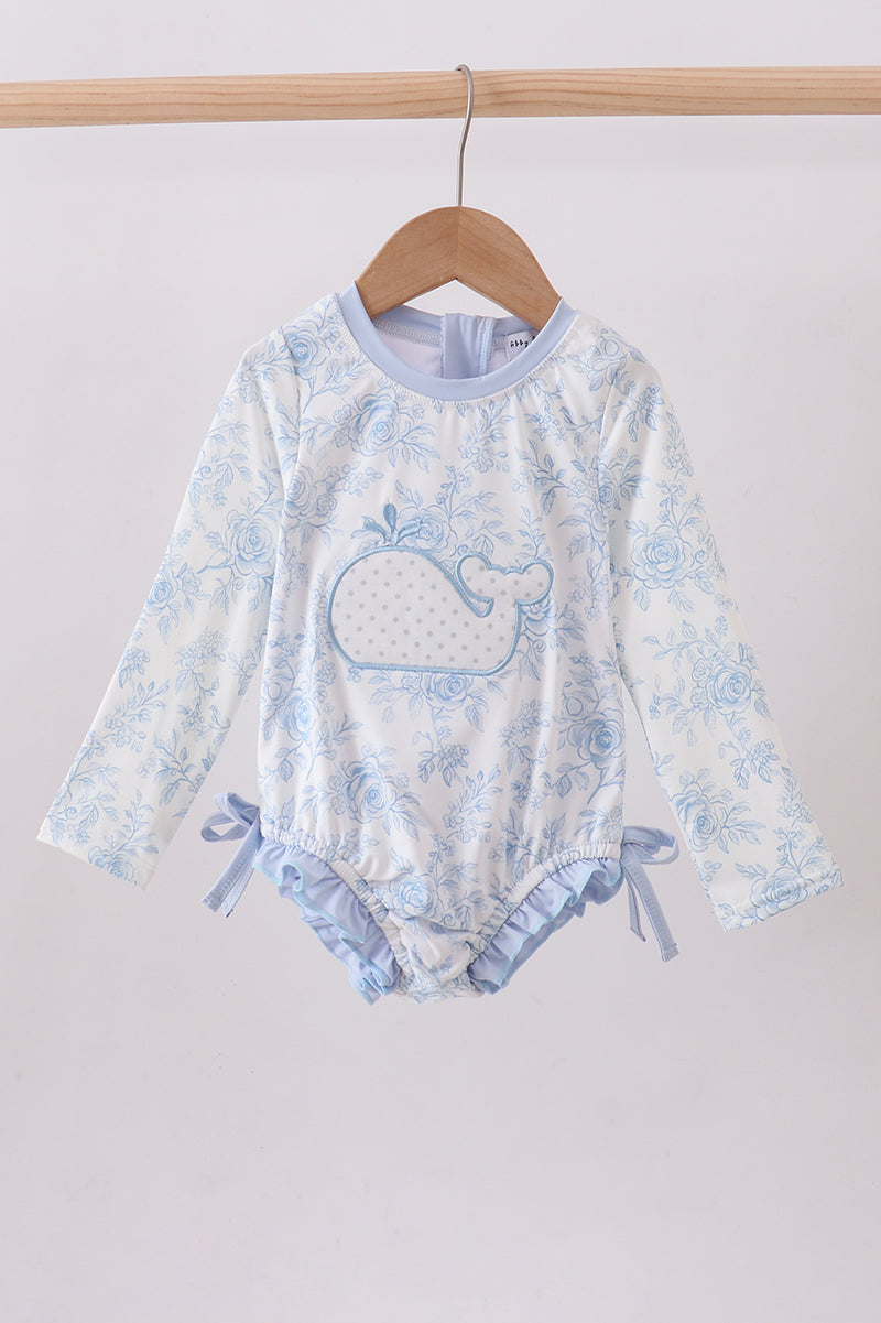 Girls Blue Whale Applique  Rashguard